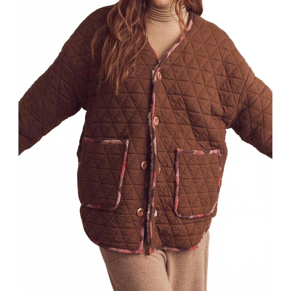 NEW AMENTE sherpa reversible coat in brown/oatmeal - Picture 8 of 9
